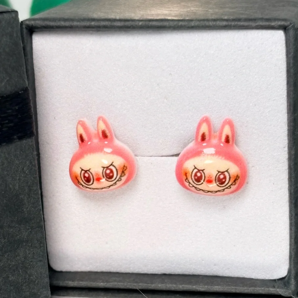 Cute Hot Pink Monster Character‎ Stud Earrings